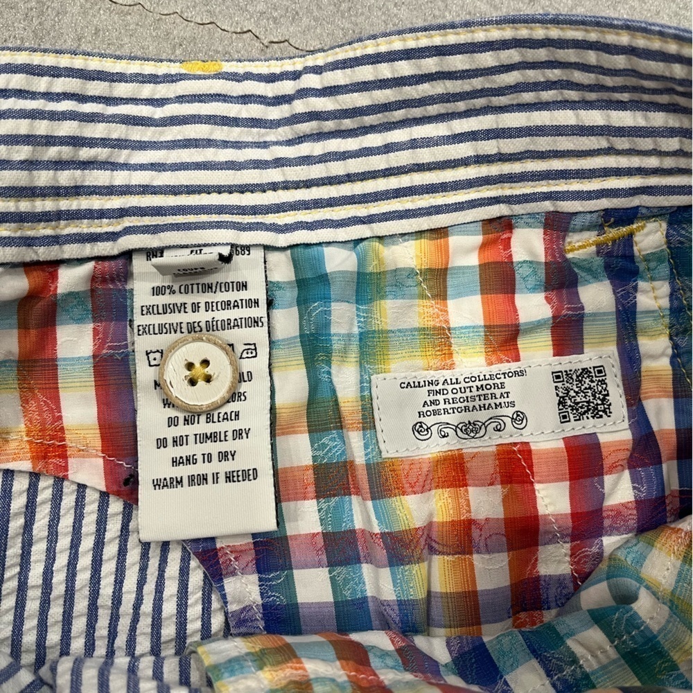Robert Graham Hawkes Ball Seersucker Shorts 36 Classic Fit Blue Preppy Gingham - Picture 10 of 10